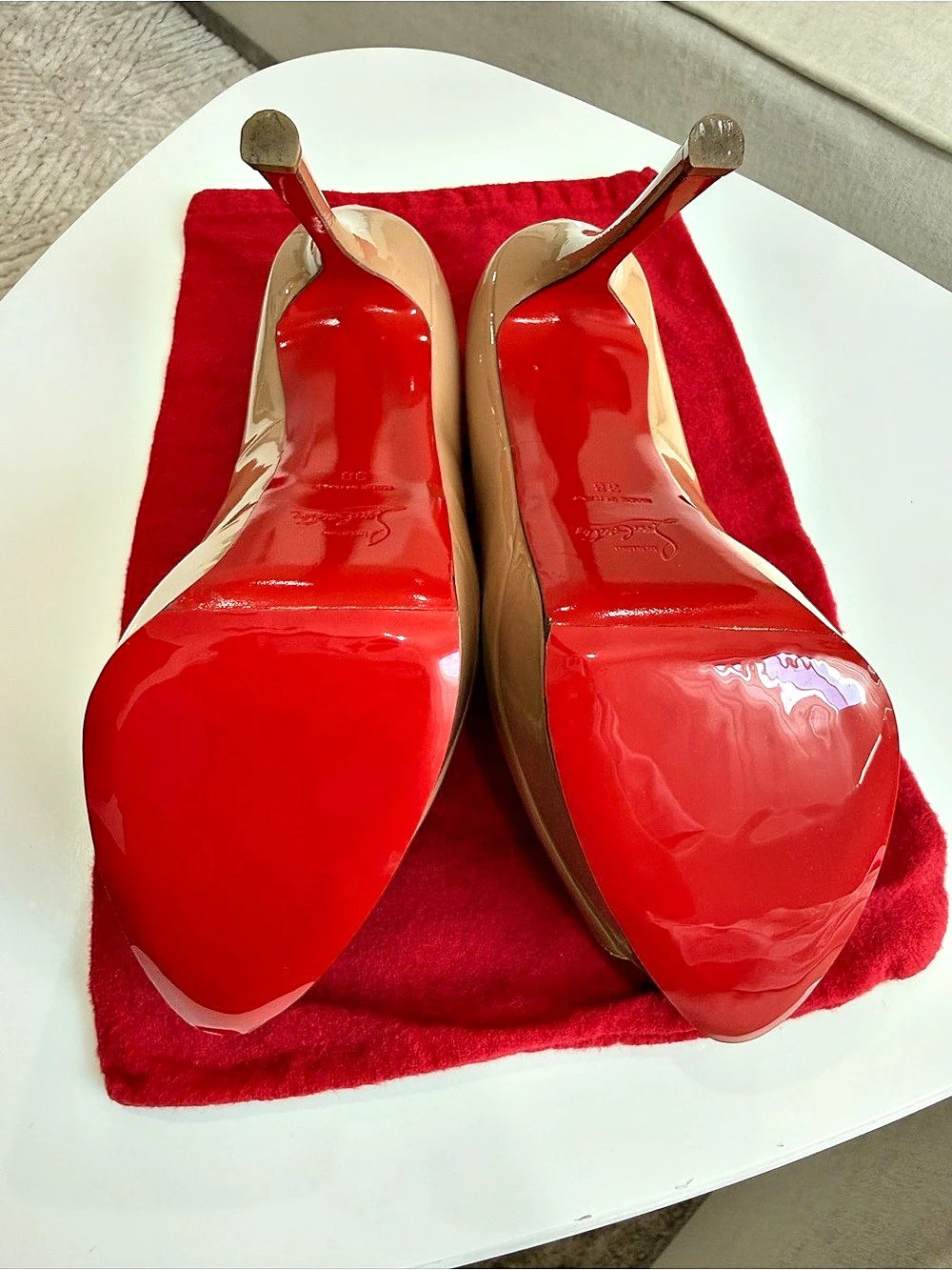 Authentic** Christian Louboutin Lady Peep 150 Nude Patent Platform Pumps EU 38 - Picture 3 of 6
